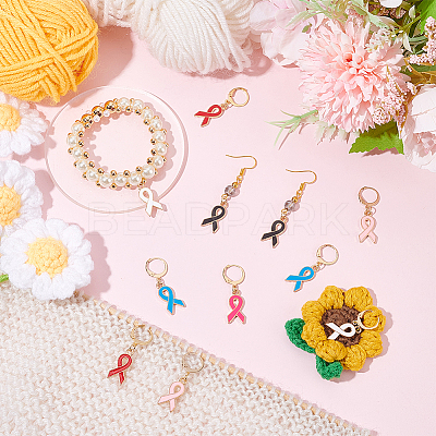 Alloy Enamel Awareness Ribbon Charm Locking Stitch Markers HJEW-PH01815-1