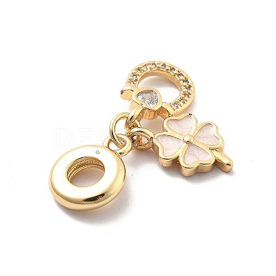 Rack Plating Brass Clear Cubic Zirconia European Dangle Charms KK-Q017-28G-1