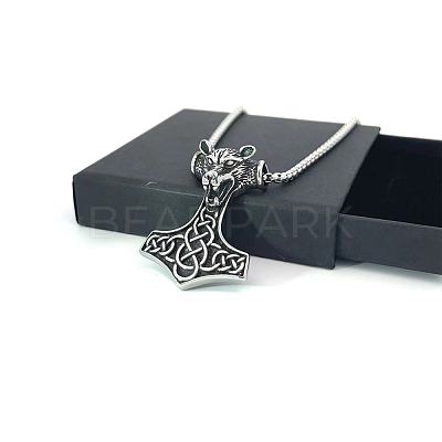 Stainless Steel Wolf Viking Hammer Pendant Necklaces for Men GA8808-1