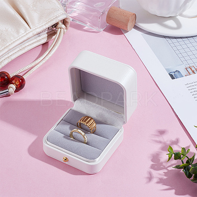 PU Imtation Leather Couple Rings Storage Boxes with Velvet Inside CON-WH0110-69-1