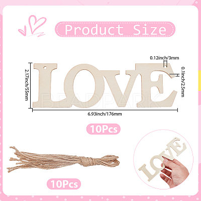 10Pcs DIY Mother's Day Unfinished Wood Word Love Pendants DIY-SP0006-79-1