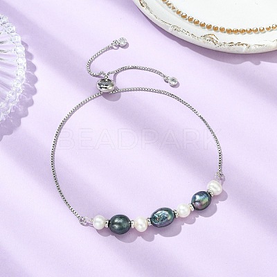 Adjustable Natural Cultured Freshwater Pearl Slider Bracelets KK-BJEW-JB14102-02-1