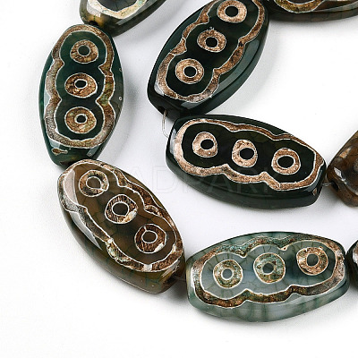 Oval with 3-Eye Pattern Tibetan Style dZi Beads Strands G-NH0001-14C-1