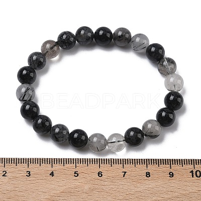 Natural Rutilated Quartz Round Beads Stretch Bracelets for Women BJEW-Z158-03H-03-1