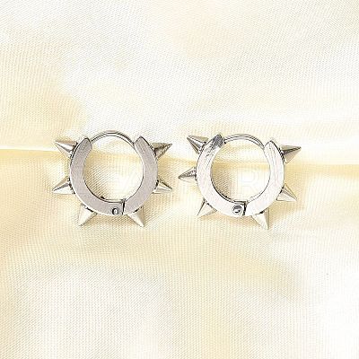 Tarnish Resistant 201 Stainless Steel Spike Hoop Earrings with 304 Stainless Steel Pins EJEW-A098-04P-1