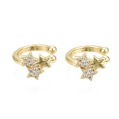 Brass Micro Pave Clear Cubic Zirconia Cuff Earrings EJEW-T046-23G-NF-1