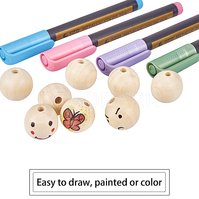 Natural Unfinished Wood Round Beads WOOD-PH0008-91-25mm-1