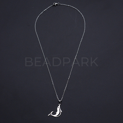 Non-Tarnish 201 Stainless Steel Dolphin Pendants Necklaces NJEW-S105-JN710-45-1-1