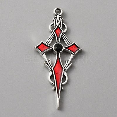 Jet Rhinestone Cross Pendant with Red Enamel ENAM-WH0001-06AS-03-1