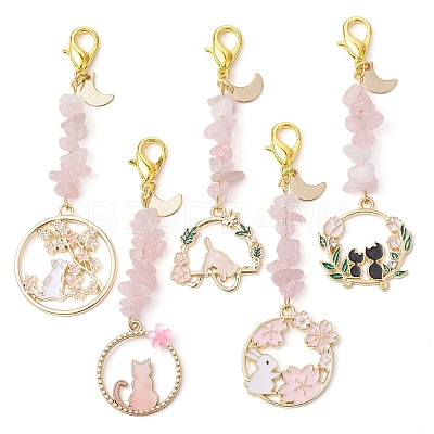 Easter Theme Rabbit & Cat Alloy Enamel Pendant Decoration HJEW-JM01464-1