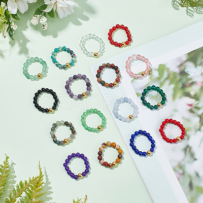 16Pcs 16 Style Natural & Synthetic Mixed Gemstone Round Beaded Stretch Rings Set for Women RJEW-AN0001-01-1