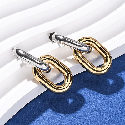 304 Stainless Steel Two Tone Oval Dangle Stud Earrings EJEW-L304-04GP-1
