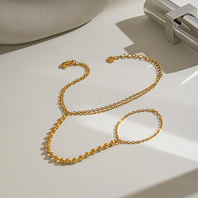 304 Stainless Steel 2-Strand Hand Chain Ring Bracelets with Round Ball for Women HZ7665-1