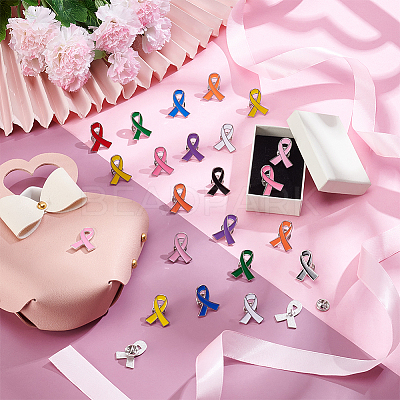200Pcs 10 Colors Awareness Ribbon Zinc Alloy Enamel Pins JEWB-WA0001-02-1