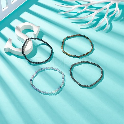 Natural Gemstone Cube Beaded Stretch Bracelet for Women BJEW-JB08976-1