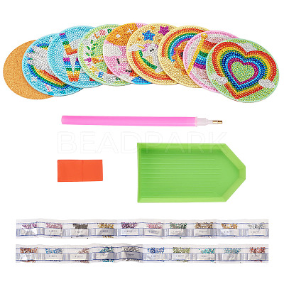 DIY Diamond Painting Rainbow Theme Cup Mat Kits DIAM-TAC0001-02-1