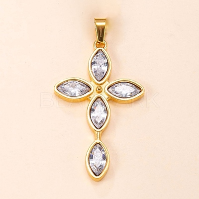304 Stainless Steel Pave Cubic Zirconia Religion Cross Pendant for Men Women WG31638-01-1