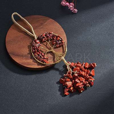 1Pc Wire Wrapped Chips Natural Red Jasper Big Pendant Decorations HJEW-SZ0001-27F-1