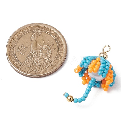 Handmade Umbrella Nylon Wired Glass Seed Beaded Pendants with Glass Pearl Round Bead and Brass Beads PALLOY-MZ00504-03-1