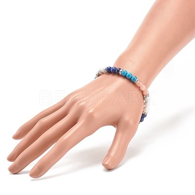 Natural Lapis Lazuli(Dyed) & Gemstone Round Beaded Bracelet for Women BJEW-JB08336-02-1
