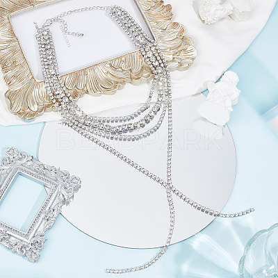 1Pc Iron Rhinestone Tennis Chains Bib Necklace NJEW-FG0001-11A-1