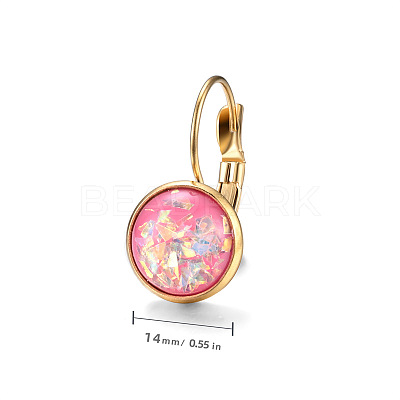 Flat Round 201 Stainless Steel Natural Shell Leverback Earrings FS-WG6391F-08-1