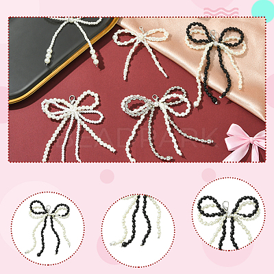 5Pcs 5 Styles Bowknot Plastic Imitation Pearl Shoe Charms AJEW-CJ0001-64-1