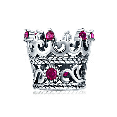 Hollow 925 Sterling Silver Cubic Zirconia European Style Beads STER-FF0006-15AS-1