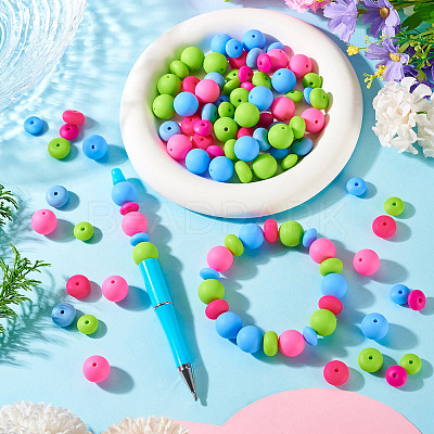 90Pcs 9 Styles Round Silicone Focal Beads SIL-TA0003-56-1