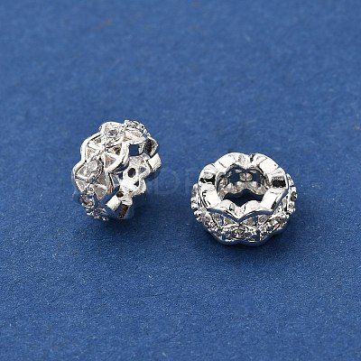 Brass Micro Pave Cubic Zirconia Rondelle European Beads KK-C106-12S-1