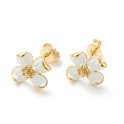 Brass Enamel Stud Earrings EJEW-J101-22G-01-1