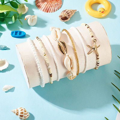 2 Bags Summer Beach Glass Seed Beaded & Natural Shell & Alloy Starfish Charm Anklet Sets AJEW-TA0003-69F-1