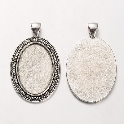 Tibetan Style Alloy Oval Pendant Cabochon Settings PALLOY-J494-25AS-1