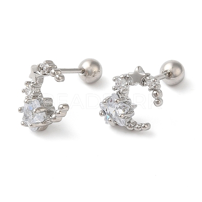 Star Brass Micro Pave Clear Cubic Zirconia Cartilage Earrings EJEW-L289-01P-01-1