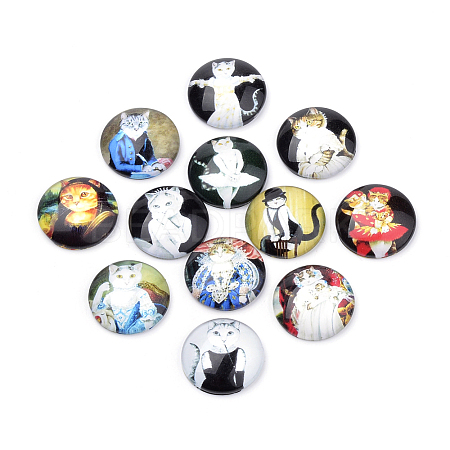 Flat Back Kitten Glass Cabochons for DIY Projects X-GGLA-S030-12mm-092-1