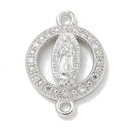 Rack Plating Brass Micro Pave Clear Cubic Zirconia Religion Virgin Mary Connector Charms KK-L224-094P-02-1