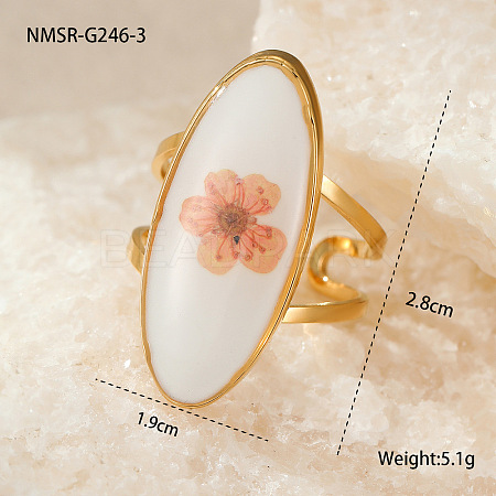 Preserved Flowers 304 Stainless Steel and Epoxy Resin Open Cuff Rings for Women FS-WGCF311-17-1