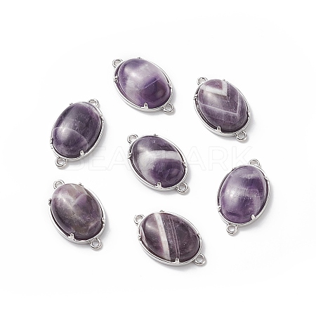 Brass Natural Amethyst Links connectors G-E398-03D-1