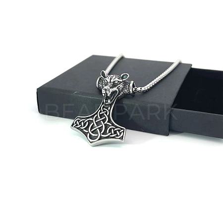 Stainless Steel Wolf Viking Hammer Pendant Necklaces for Men GA8808-1