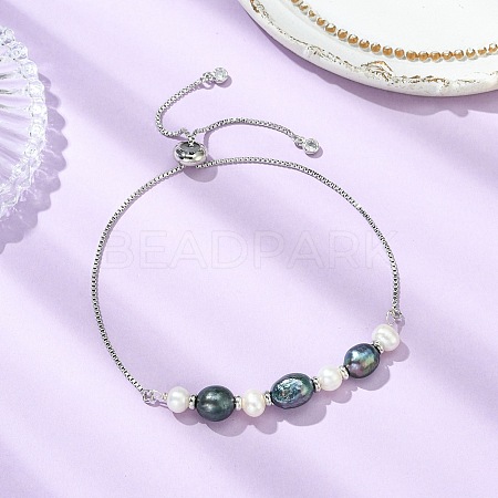 Adjustable Natural Cultured Freshwater Pearl Slider Bracelets KK-BJEW-JB14102-02-1