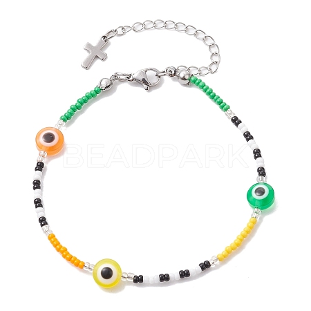 Resin Evil Eye & Glass Seed Beaded Bracelets BJEW-MZ00049-1