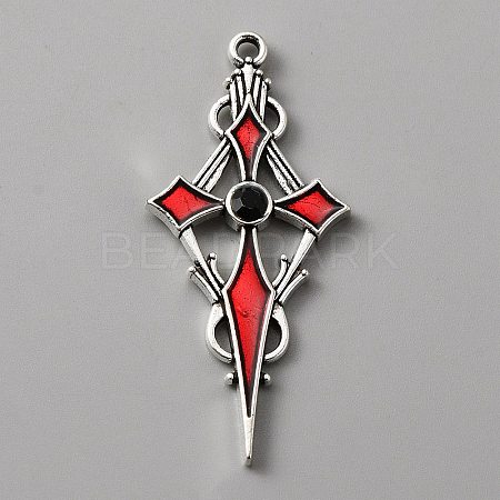 Jet Rhinestone Cross Pendatn with Red Enamel ENAM-WH0001-06AS-03-1