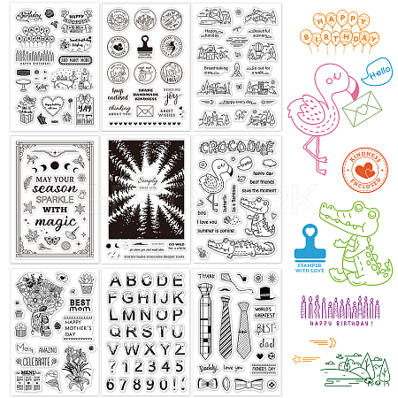 Globleland 9 Sheets 9 Style PVC Plastic Stamps DIY-GL0002-82E-1