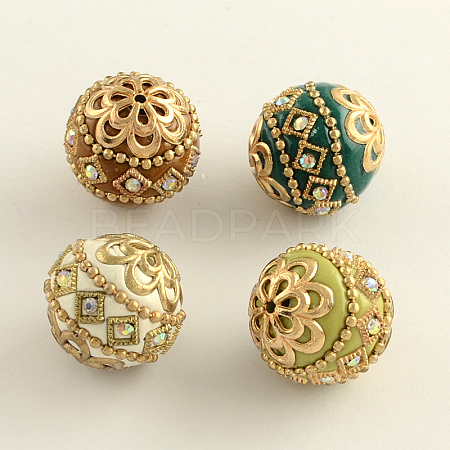 Round Handmade Rhinestone Indonesia Beads IPDL-Q036-19-1