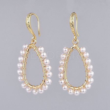 Brass & ABS Plastic Imitation Pearl Dangle Earrings EJEW-JE03417-1