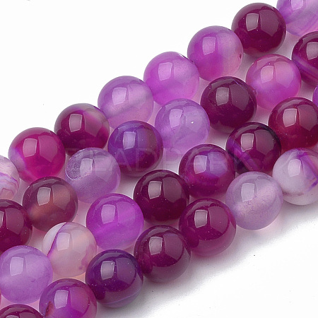 Dyed Natural Striped Agate/Banded Agate Round Bead Strands X-G-R342-8mm-04-1