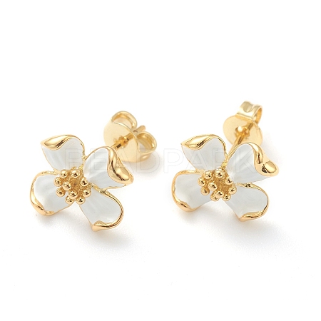 Brass Enamel Stud Earrings EJEW-J101-22G-01-1