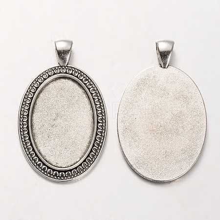 Tibetan Style Alloy Oval Pendant Cabochon Settings PALLOY-J494-25AS-1