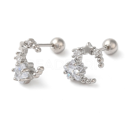 Star Brass Micro Pave Clear Cubic Zirconia Cartilage Earrings EJEW-L289-01P-01-1