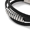 Men's Braided Black PU Leather Cord Multi-Strand Bracelets BJEW-K243-03P-2